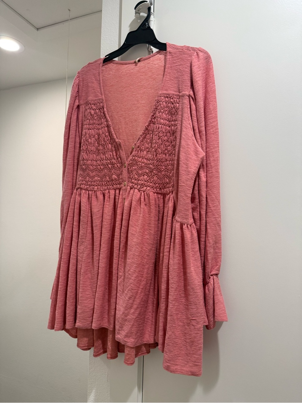 Free People Pink Knit Smocked Tunic Top